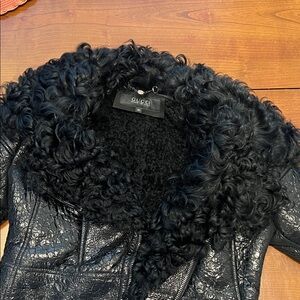 Gucci Black Leather Jacket with Textured Collar